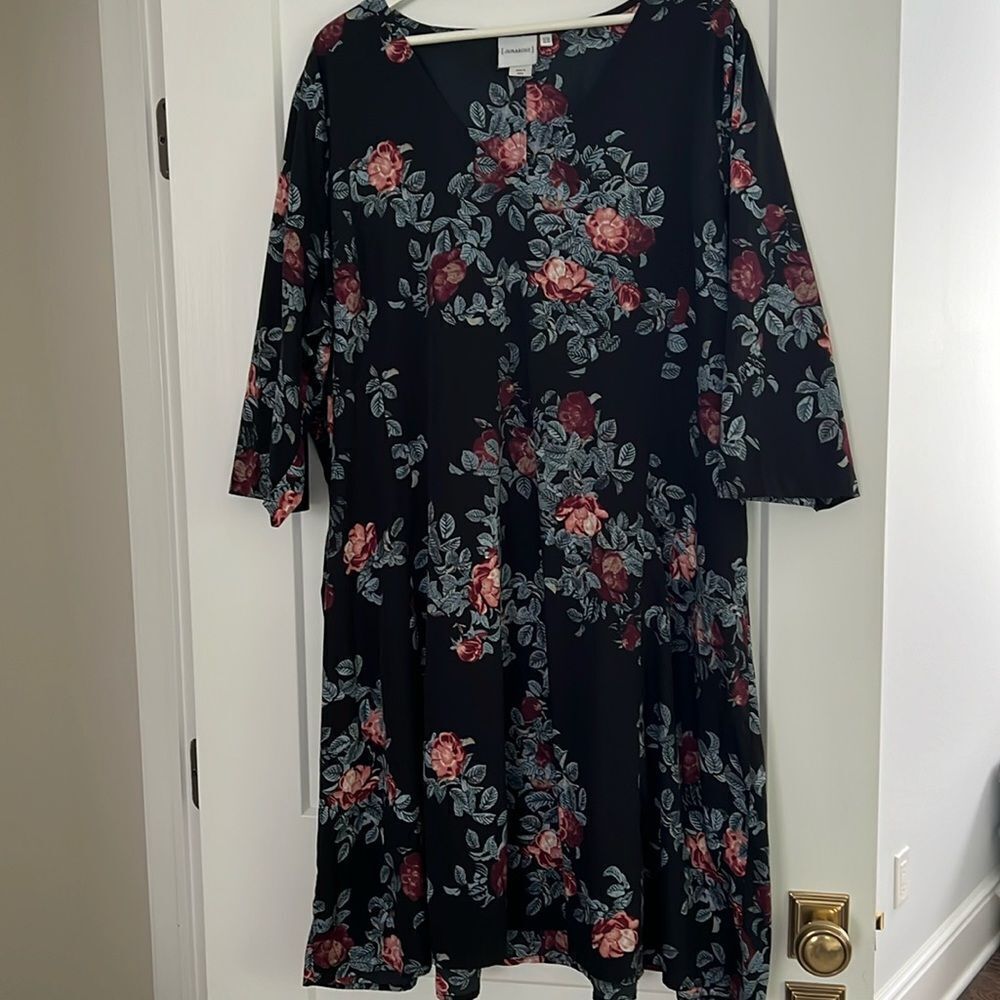 Junarose 3/4 Sleeve Floral V Neck Swing Dress US Sz. 24